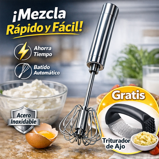 Batidor Manual + Triturador de Ajo en Acero Inoxidable